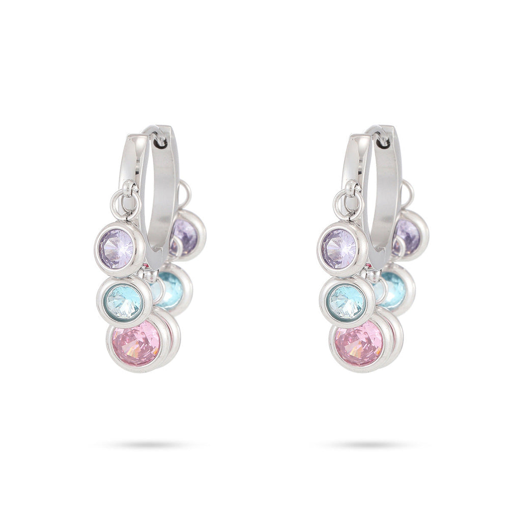 18K Vacuum Gold Plated round Diamond Stainless Steel Earrings for Women Affordable Luxury Colorful Crystals Titanium Steel Earrings Women