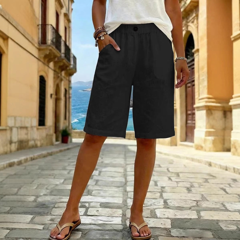 Women Faux Cotton Linen Shorts Summer Casual Everyday Mid Rise Solid Color Shorts