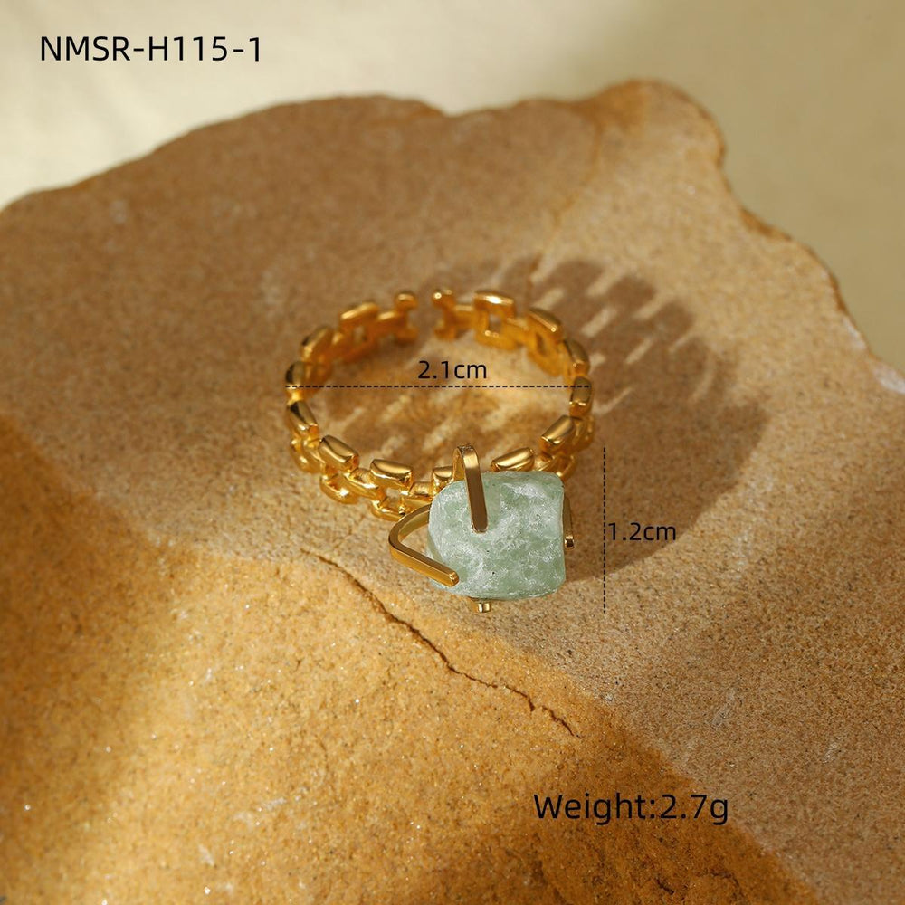 Adjustable Opening Titanium Steel Ring Women Retro Natural Stone Circle Fence Stainless Steel Jewelry