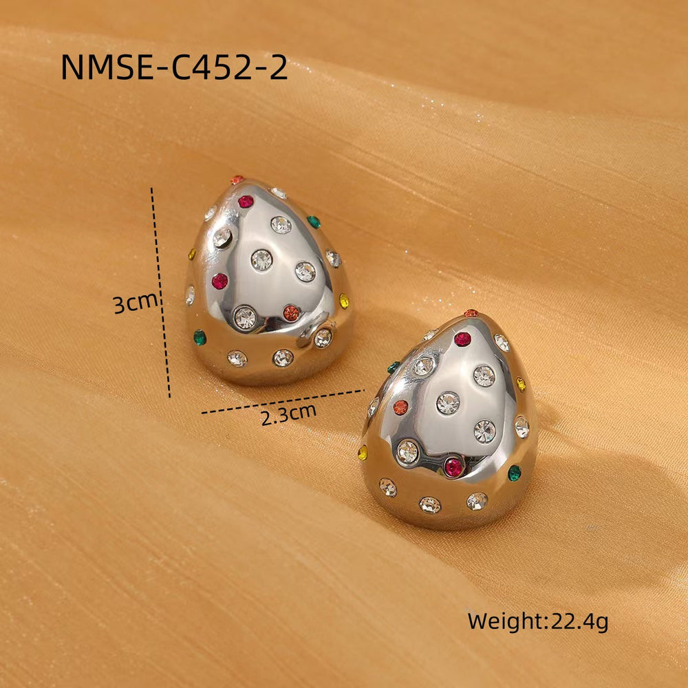 18K Gold Chubby Water Drop Stainless Steel Earrings Women Fashionable Diamond-Embedded Titanium Steel Ear Studs Earrings