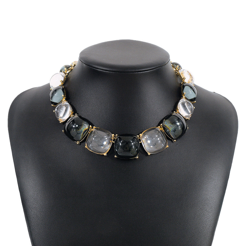 Ornament Personality Magazine Alloy Rhinestone Necklace Earrings for Women