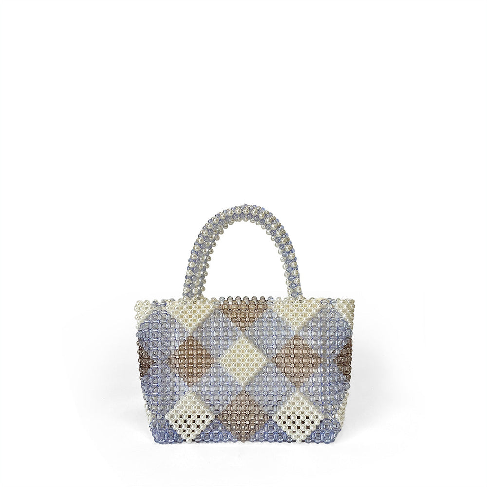 Diamond Patterns Handmade Women Woven Bag Hand Carrying Vegetable Basket Bag Large Capacity Beaded Bag