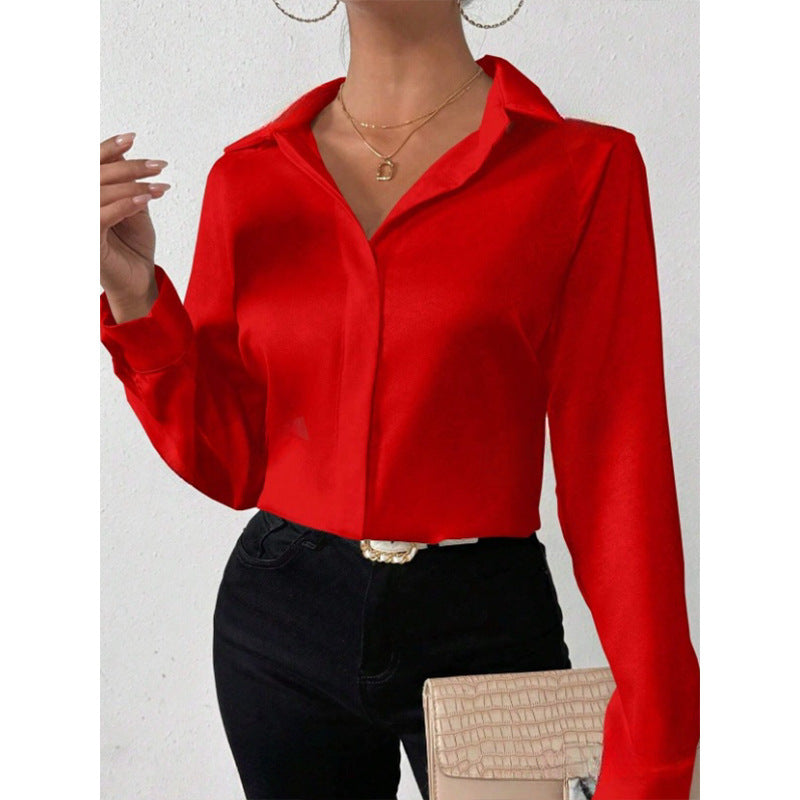 Women Clothing Satin Shirt Women Satin Silk like Long Sleeved Shirt Women Clothing