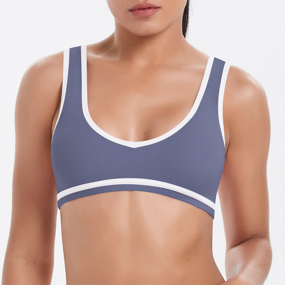 Tight Nude Feel Contrast Color Sports Back Shaping Women Backless Yoga Bra Tennis Workout Clothes Outer Wear Sports Top