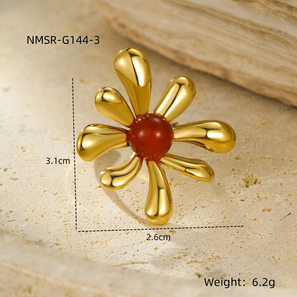 Irregular Asymmetric Petals Trendy Stainless Steel Open Ring Light Luxury High Sense Ring Women