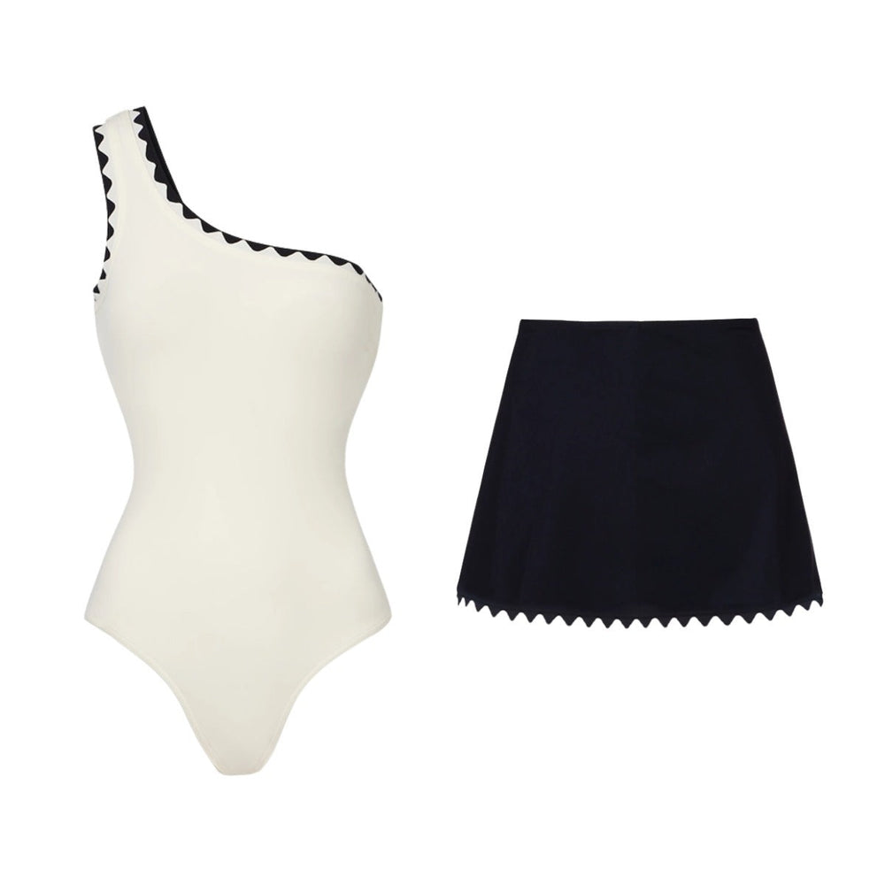 Swimsuit Black White Simple High Grade One Piece Swimsuit Women