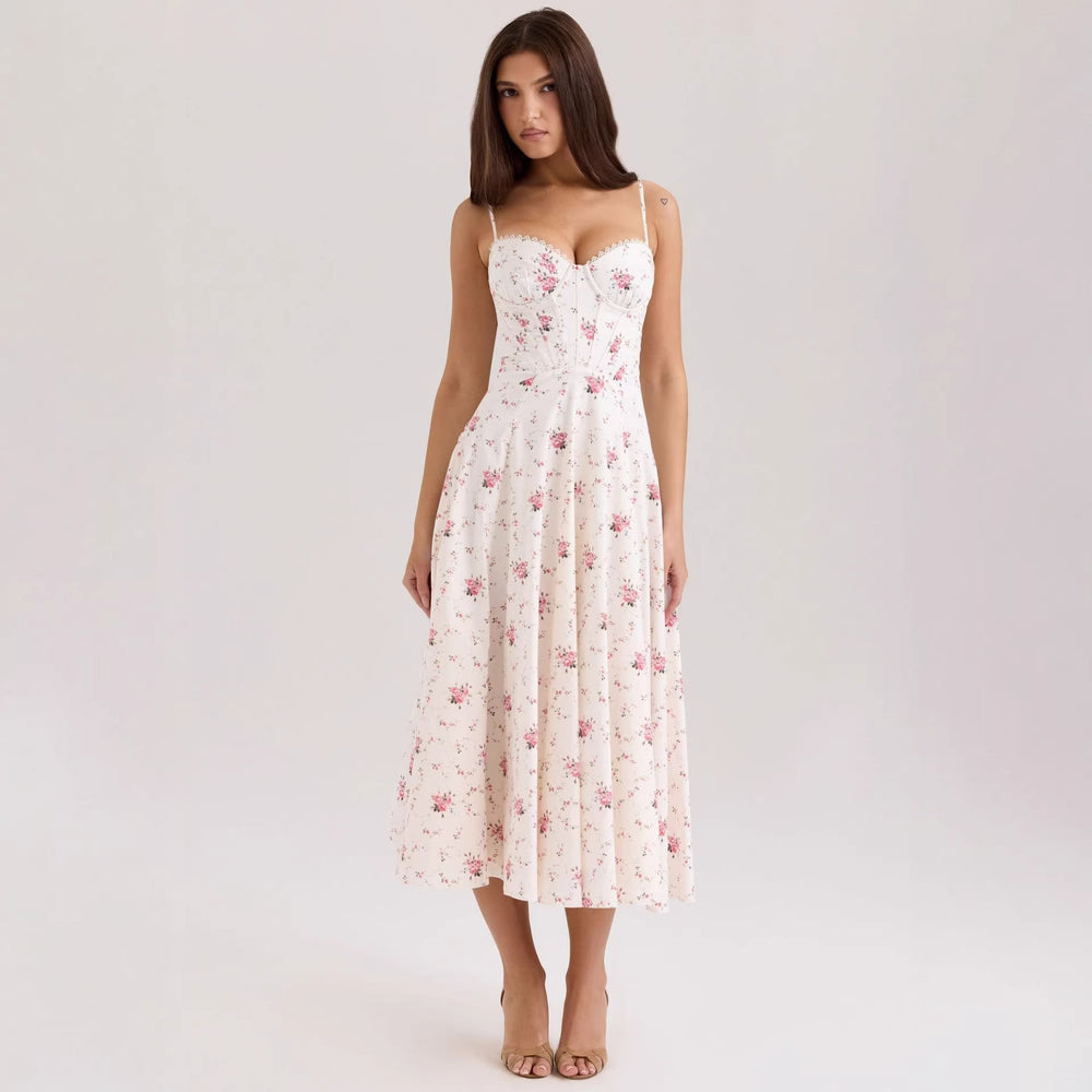 Elegant Gentle Slim Floral Strap Fairy Dress Women
