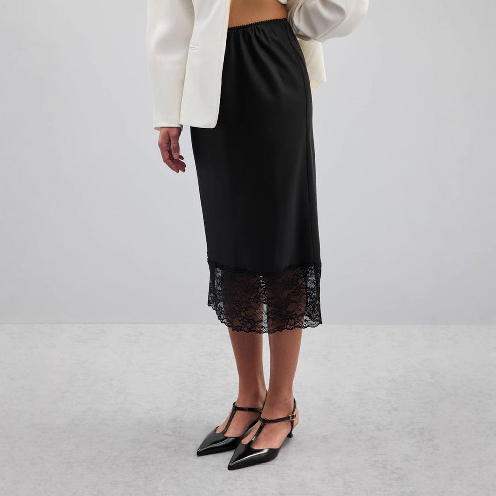 Lace Stitching Skirt Women Summer Solid Color Satin Lace Lace Skirt