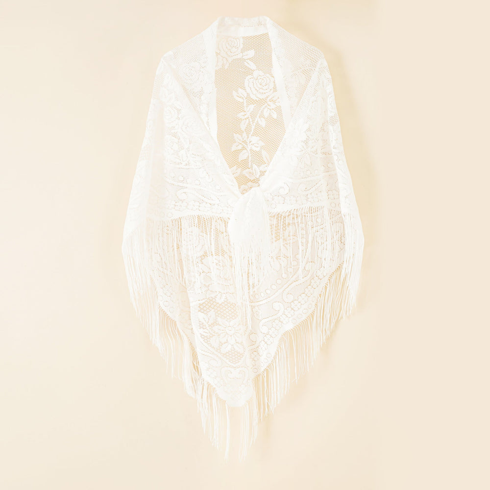 Nylon Hollow Out Cutout Breathable Tassel Triangle Shawl Women Scarf