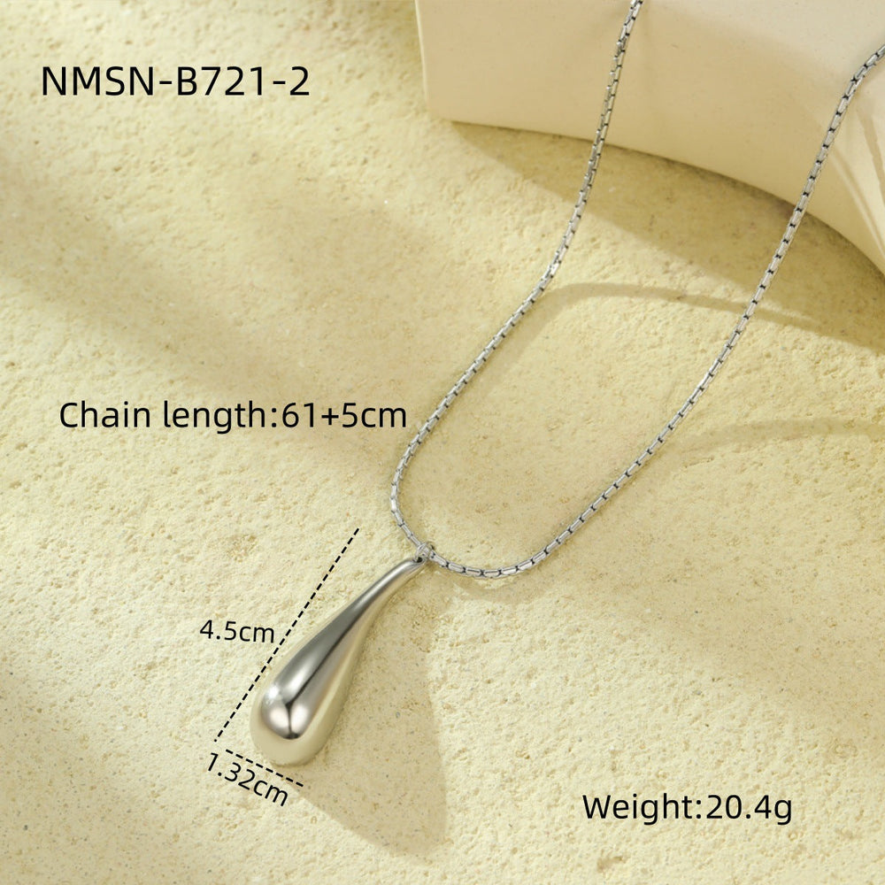 Retro Exaggerated Stainless Steel Glossy Water Drop Hollow Out Cutout Embellished Necklace Fashionable All Match 18K Golden Clavicle Chain