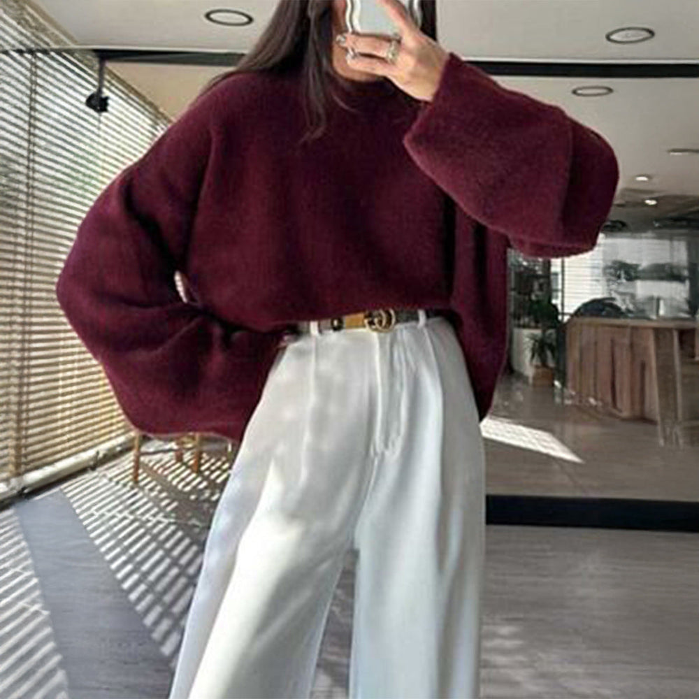 Simple Wool Long Sleeve Solid Color T shirt Sweater Women Clothing Autumn Winter