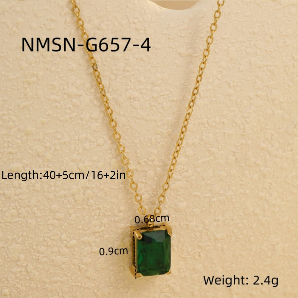Light Luxury High Grade Stainless Steel Necklace Square Zircon Embellished Simple All Match Women Titanium Steel Clavicle Chain
