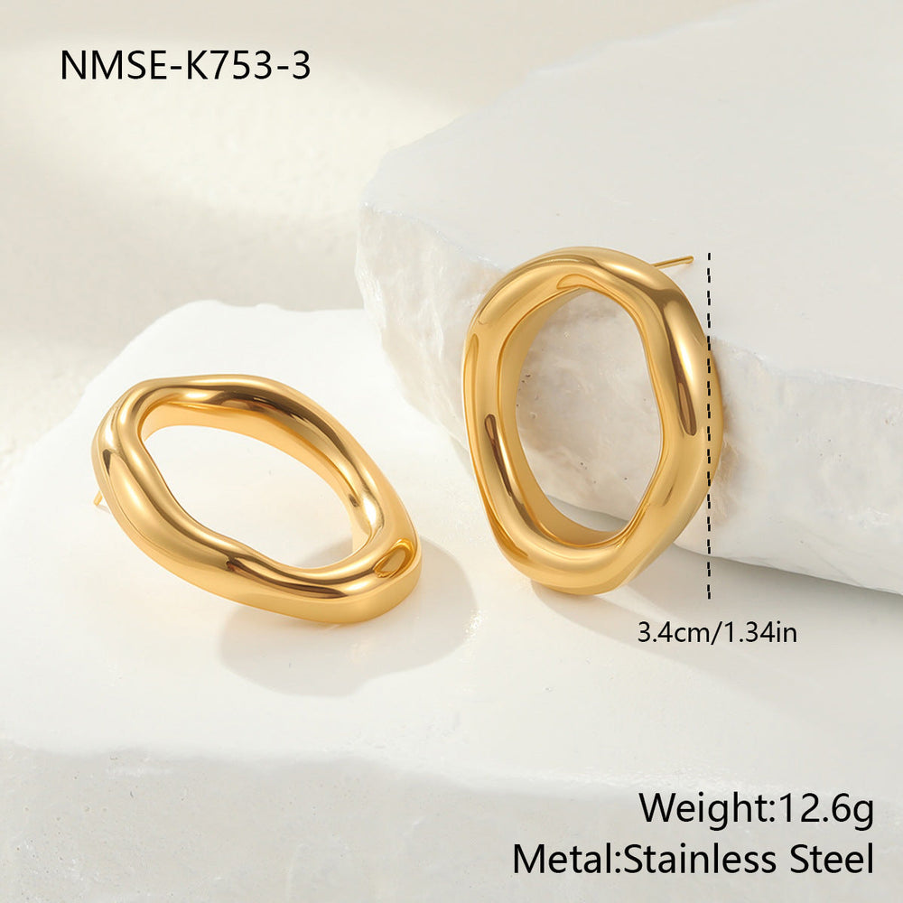 Personality Geometry Hollow Out Cutout Stainless Steel Necklace Bracelet Ear Studs Ornament Set All Match Ring