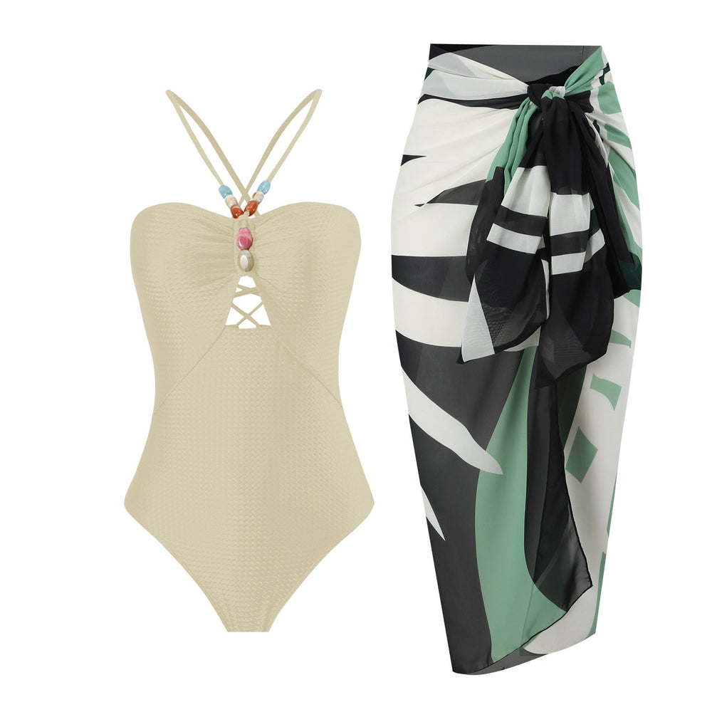 Arrival Solid Color One Piece Women Swimwear Suit French Retro Covering Belly Thin Swimming