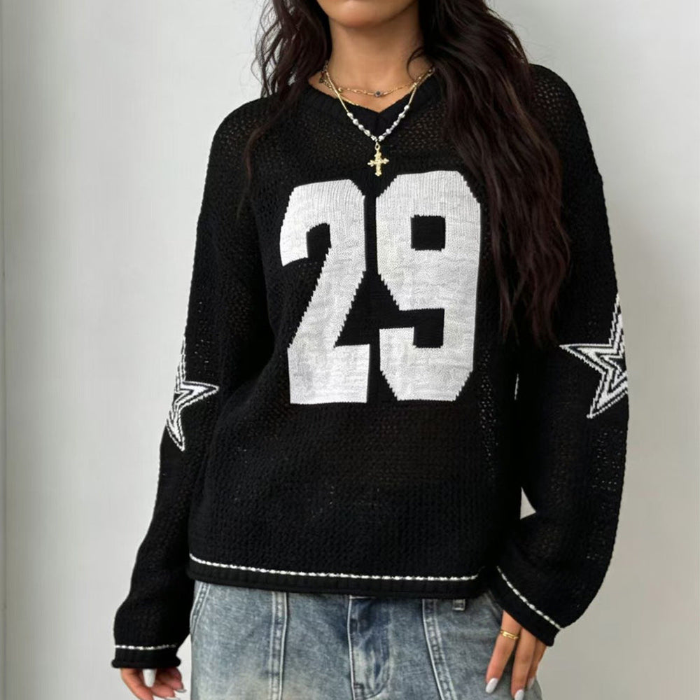 Knitted Hollow Out Cutout out See through Pullover Jersey Long Sleeve Beach Cover-up Sun Protection T shirt