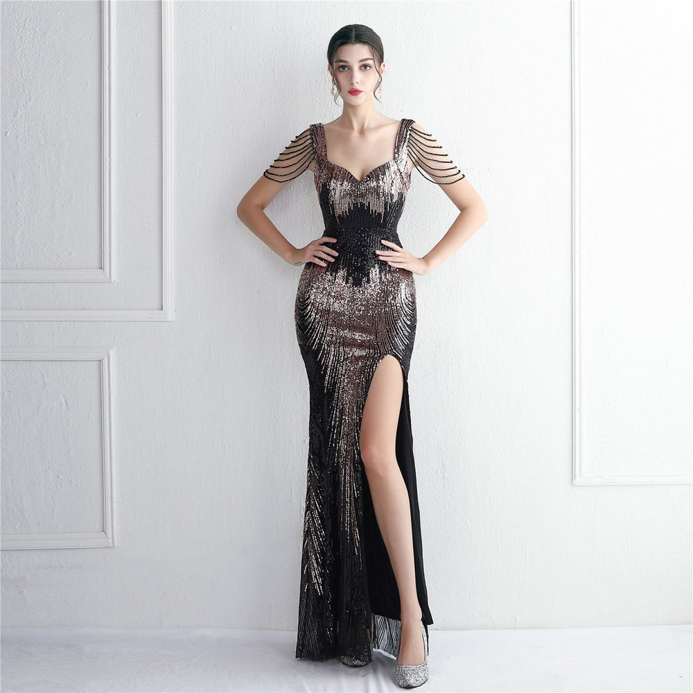 Craft Beaded Positioning Floral Sequin Party Dress Cocktail Slim Fit Evening Dress Elegant