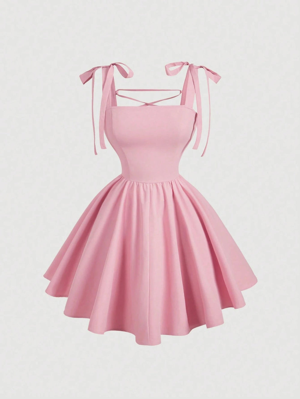 Slimming Flounce Square Collar Summer Dress French Sweet Spicy Pink Bow Bandage Sexy Sling Dress