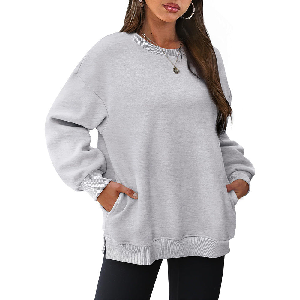 Autumn Winter Women round Neck Long Sleeved Sweatshirt Pullover Fleece Sweater