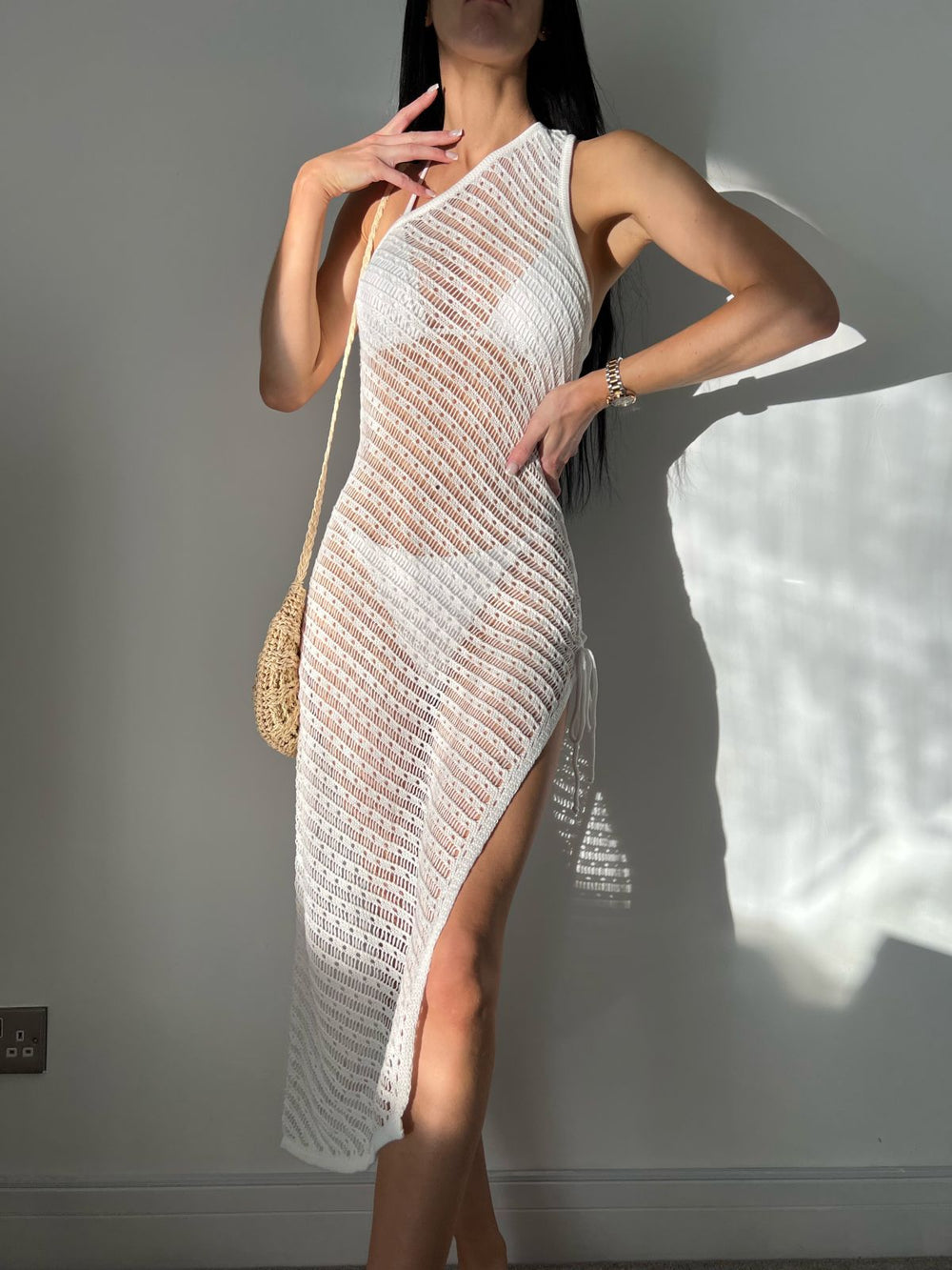 Sexy Knitted Hollow Out Split Beach Women Bikini Cover up See through Maxi