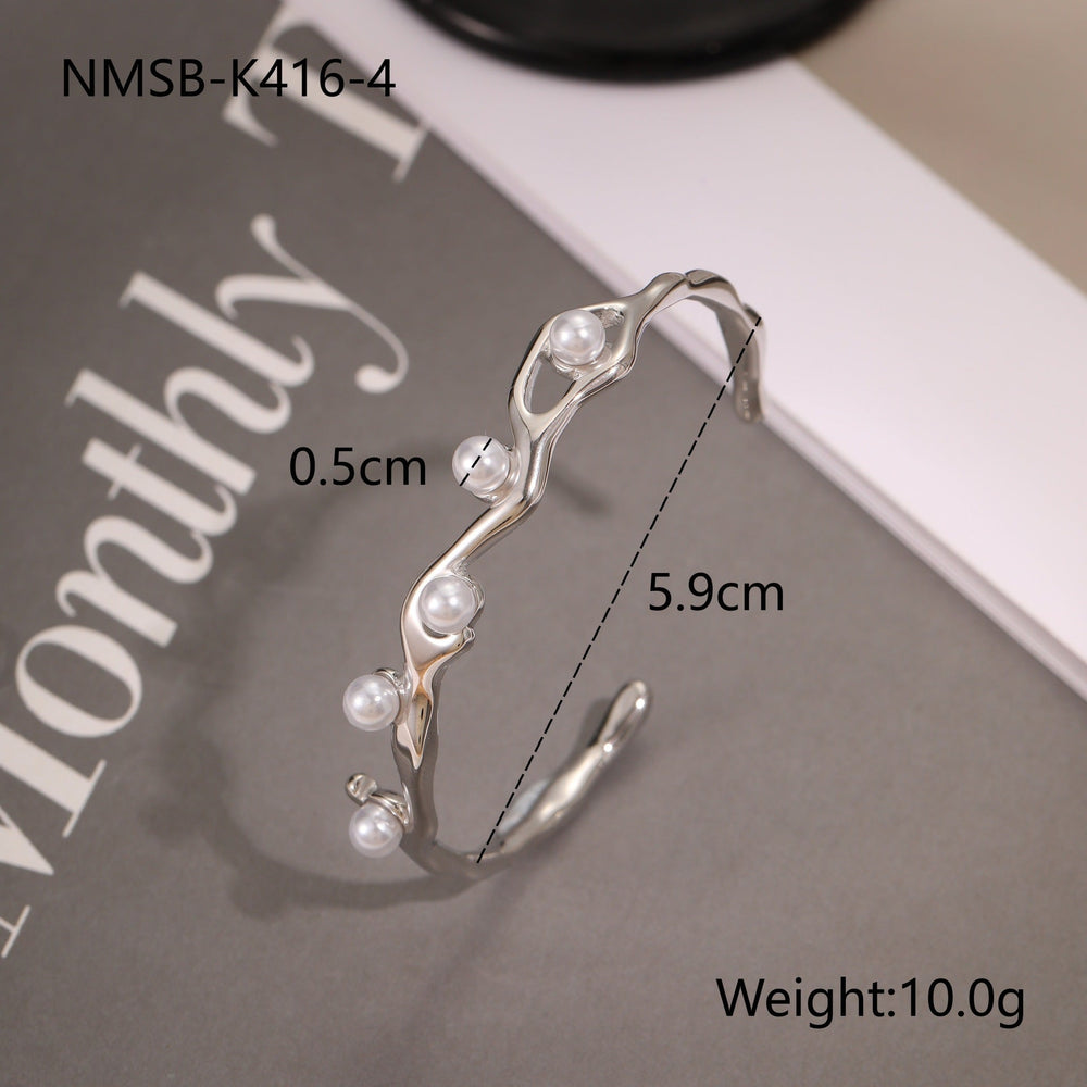 Best Seller Design Stainless Steel Bracelet Opening Bracelet All Match Pearl Titanium Steel Ornament