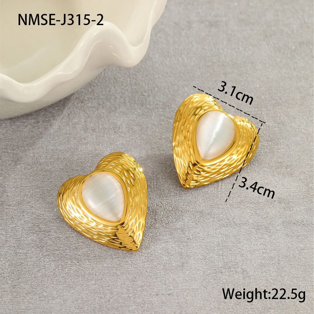 Titanium Steel Earrings Love Heart Shaped Cat Eye Earrings Open Ring High Sense Ornament