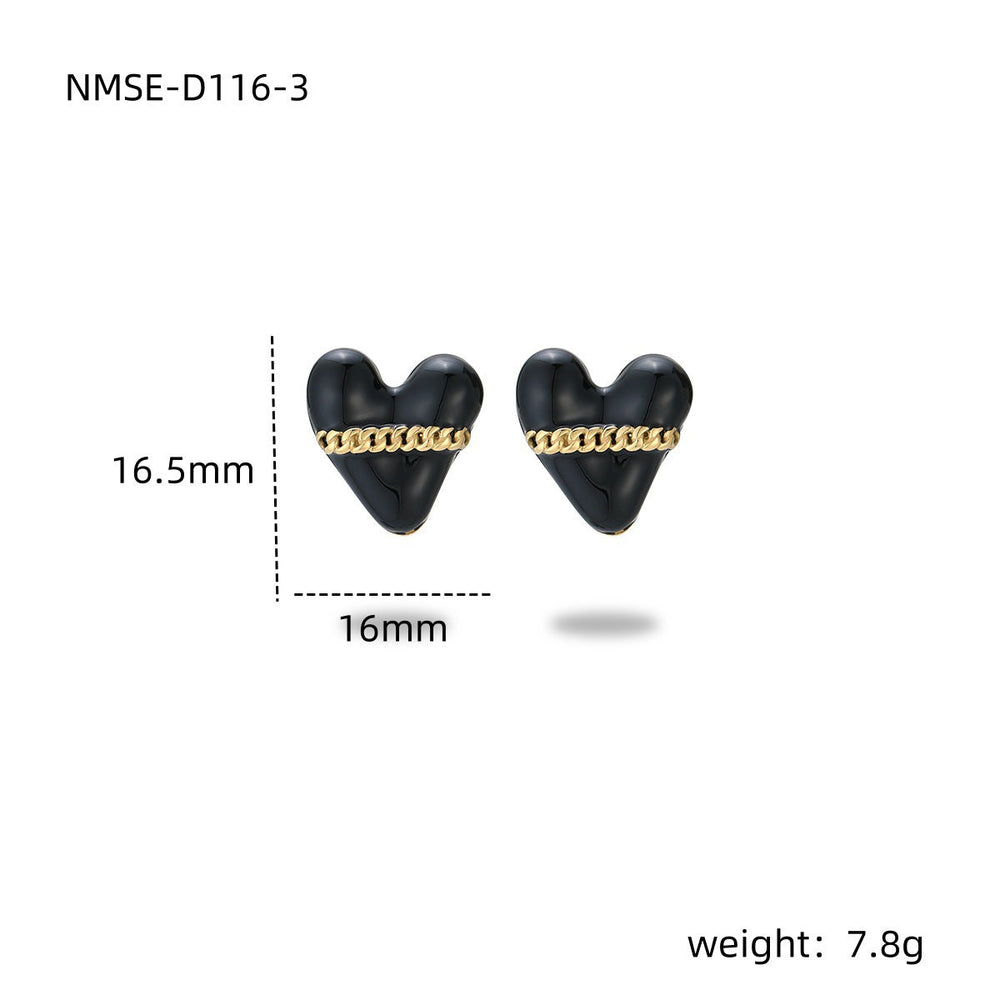 Colorful Oil Necklace Love Stainless Steel Studs Personalized Minority Design Light Luxury Titanium Steel Earrings