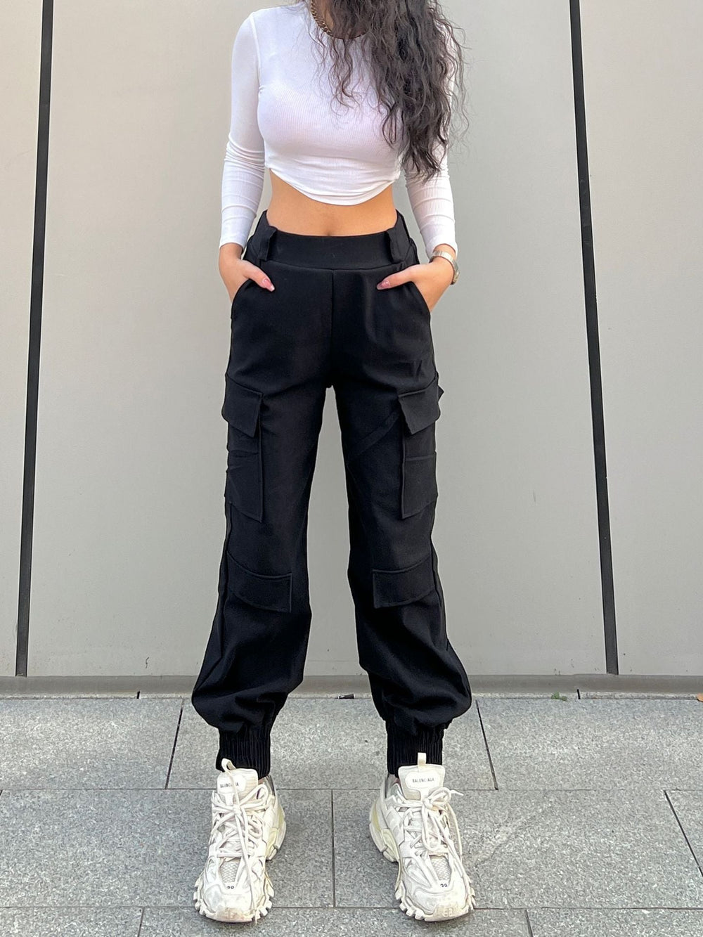 Trendy Cargo Pants High Street Women Pants Sweatpants Multi Pocket Trousers Loose Street Straight Ankle Tied Trousers