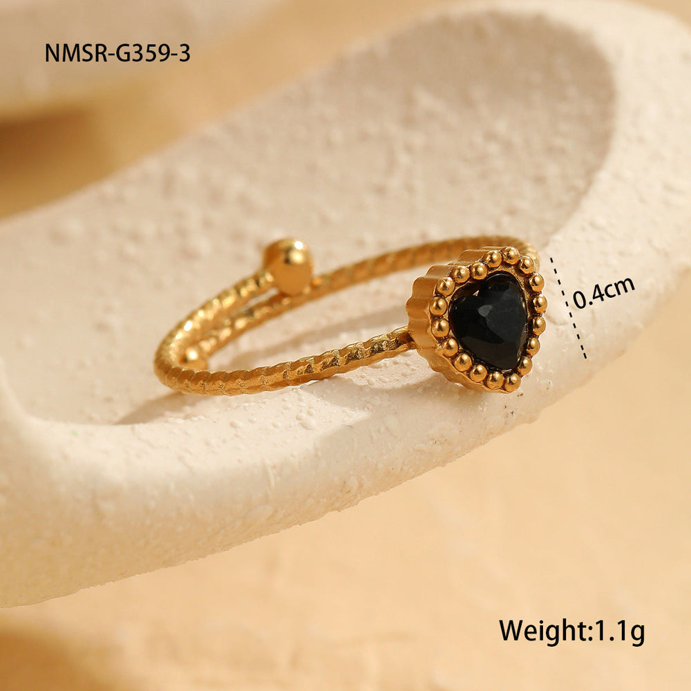 Elegant Retro Love Inlaid Zircon Stainless Steel Ring Niche Open Ring Jewelry