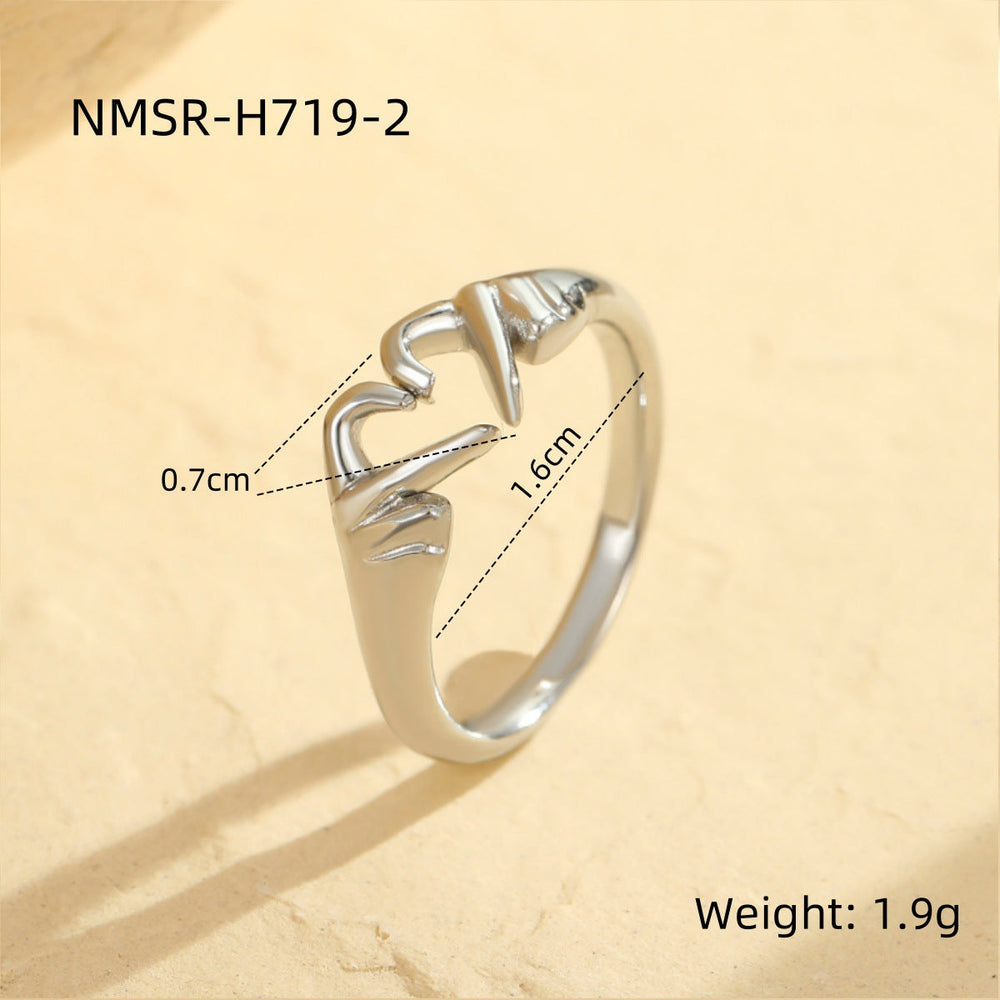 Valentine Day Double Hand Heart Ring Gift Love Heart Shaped Ring Ornament Open Adjustable Couple Ring