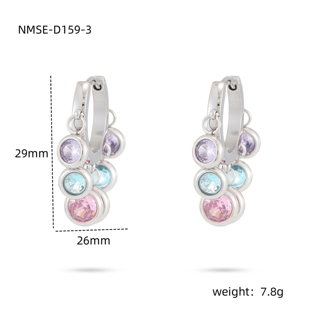 18K Vacuum Gold Plated round Diamond Stainless Steel Earrings for Women Affordable Luxury Colorful Crystals Titanium Steel Earrings Women