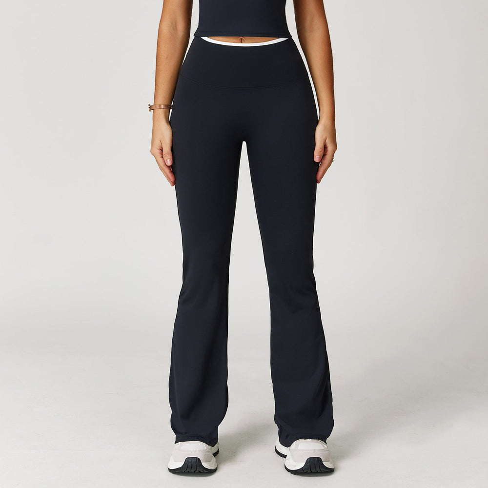 Nude Feel Sports Bell Bottom Pants Contrast Color High Waist Quick-Drying Wide Leg Trousers Sports Running Fitness Bootcut Trousers