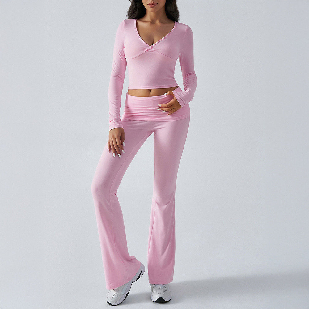 Yoga Clothes Slim Fit Sports Knitted Long Sleeved Trousers Two Piece Women Clothing
