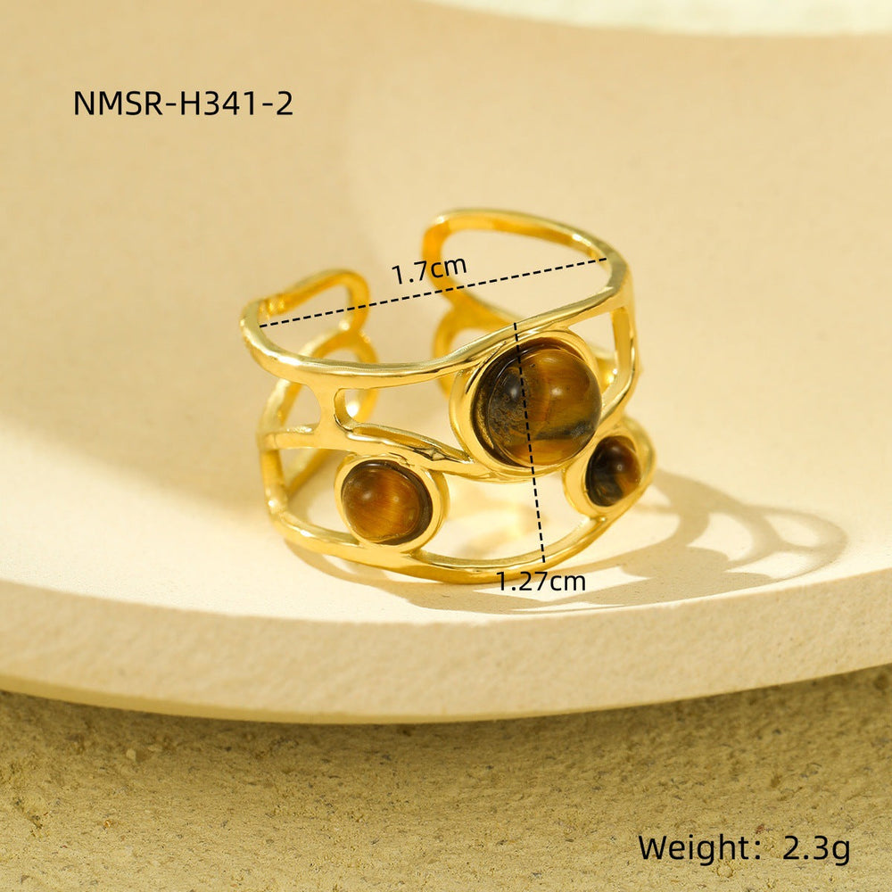Natural Stone Ring 18K Gold Plating Stainless Steel High Grade Open Ring No Fading Sold Jewelry