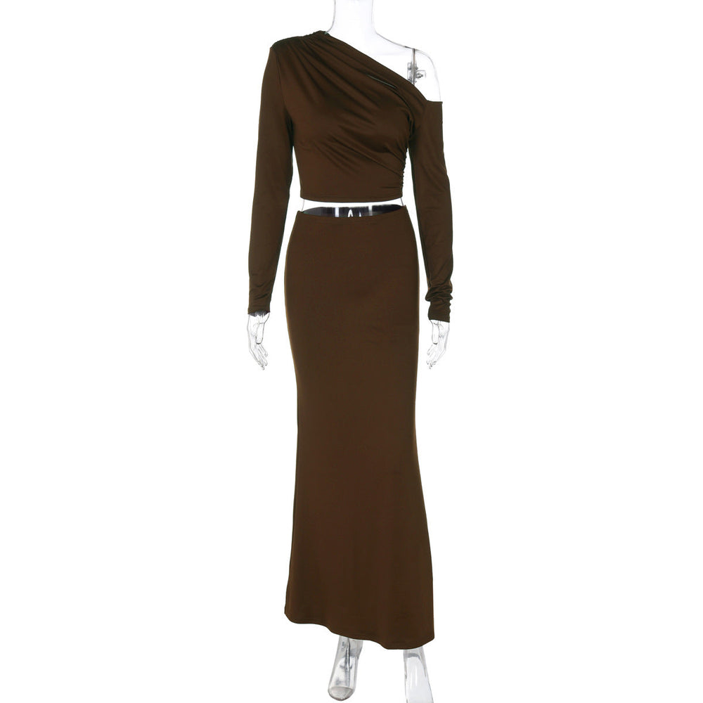 Best Seller in Women Clothing Summer Shoulder Baring Long Sleeved Top Slim Skirt Two Piece Sets Women