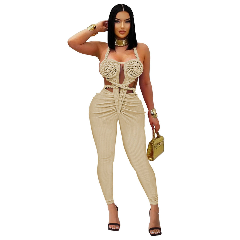Women Wear Casual Sexy Halter Backless Solid Color Jumpsuit