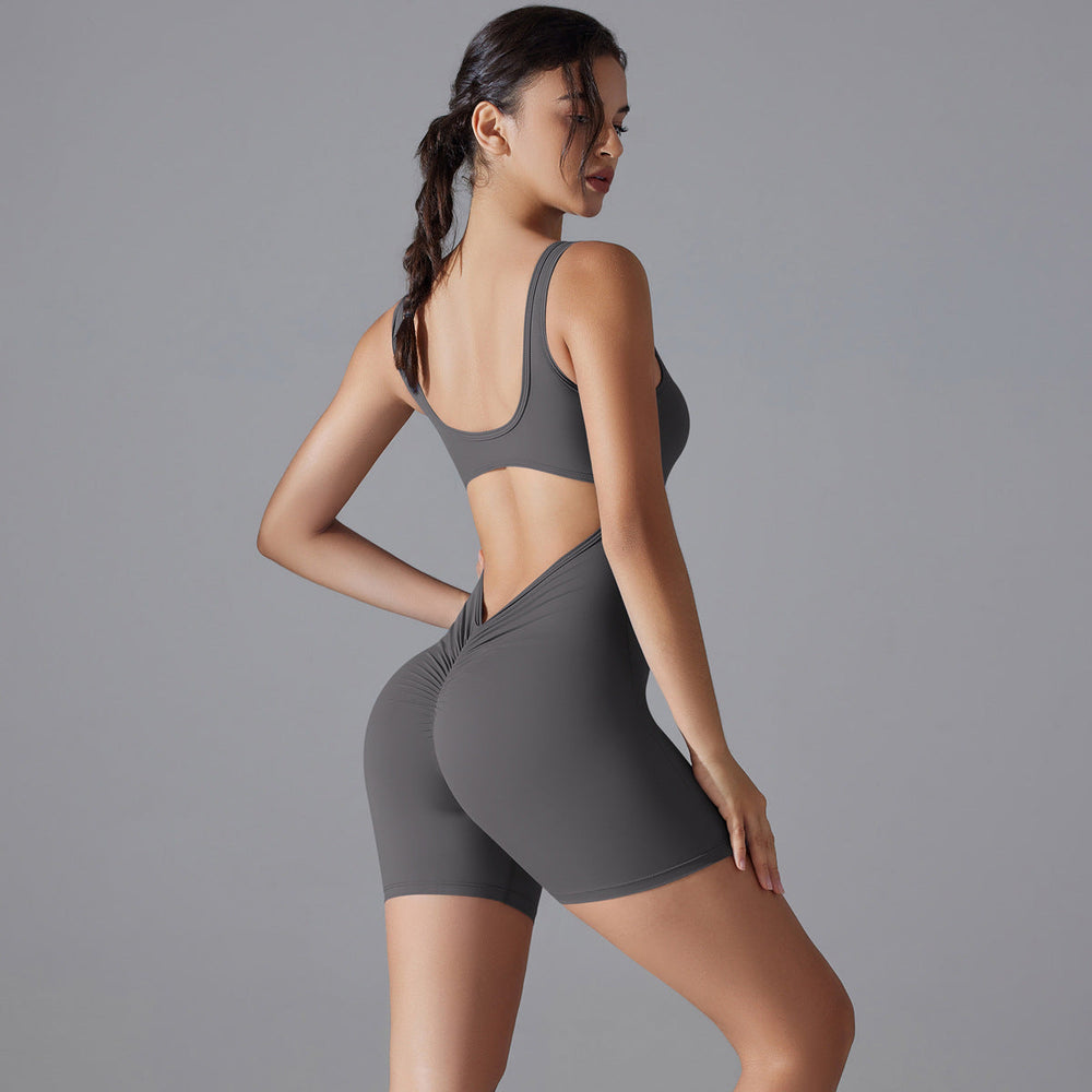 Sexy V Shaped Back Waist Romper Yoga Clothes One Piece Belly Contracting Close Fitting Sports Back Shaping Jumpsuit Women