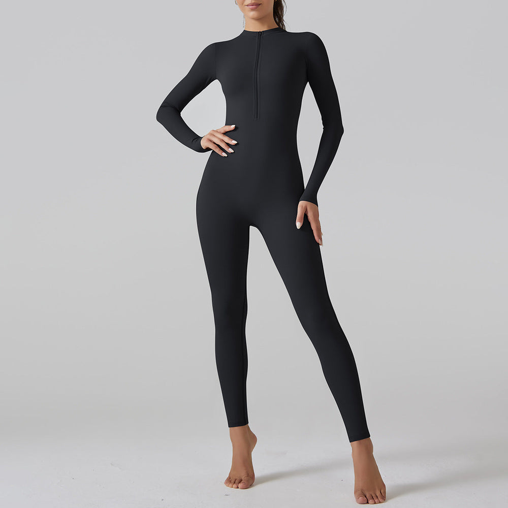 Internet Open Collar Long Sleeve Zipper One Piece Dance Fitness Sports Jumpsuit Sexy Tight Yoga Clothes for Women