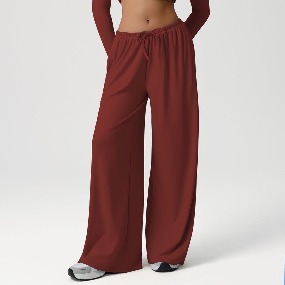 Autumn Winter Wide Leg Women Sports Pants Loose Low Waist Fitness Pants Drawstring Elastic Casual Yoga Pant Belt Pocket