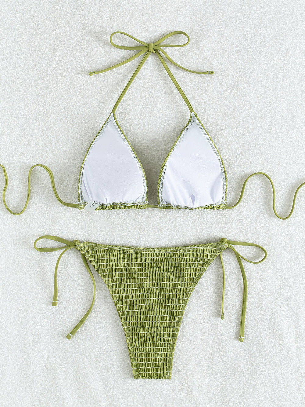 Printing Halter Spaghetti Straps Sexy Bikini Pleated Lace up Triangle Spring Split Swimsuit