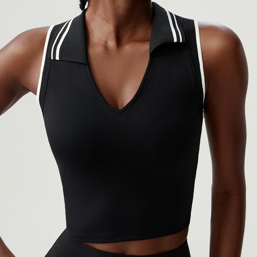 Stand Collar Tennis Women Yoga Fitness Running Top Quick Drying Sleeveless Vest with Chest Pad