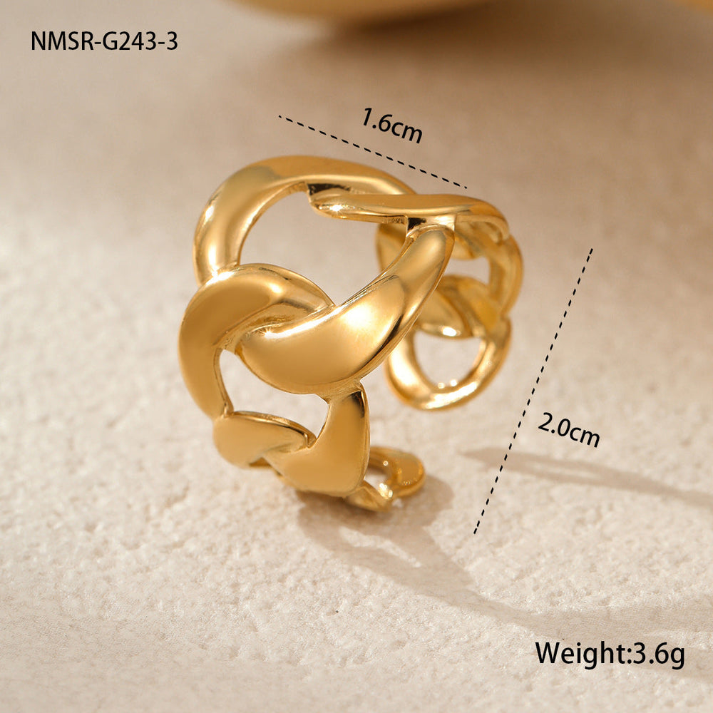 Fashionable Trendy Cool Design Stainless Steel Ring 18K Gold Simple Advanced French Finger Ring Jewelry