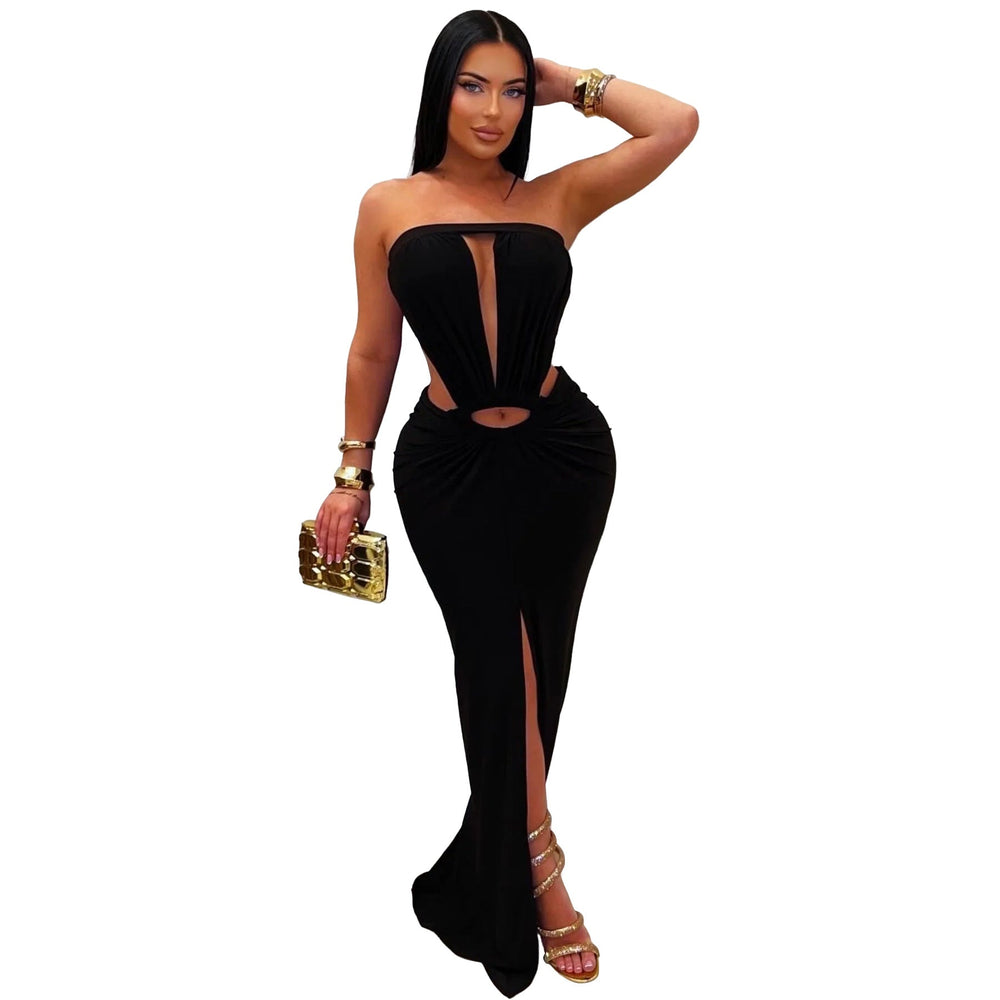 Women Wear Solid Color Backless Sexy Slit Tube Top Dress