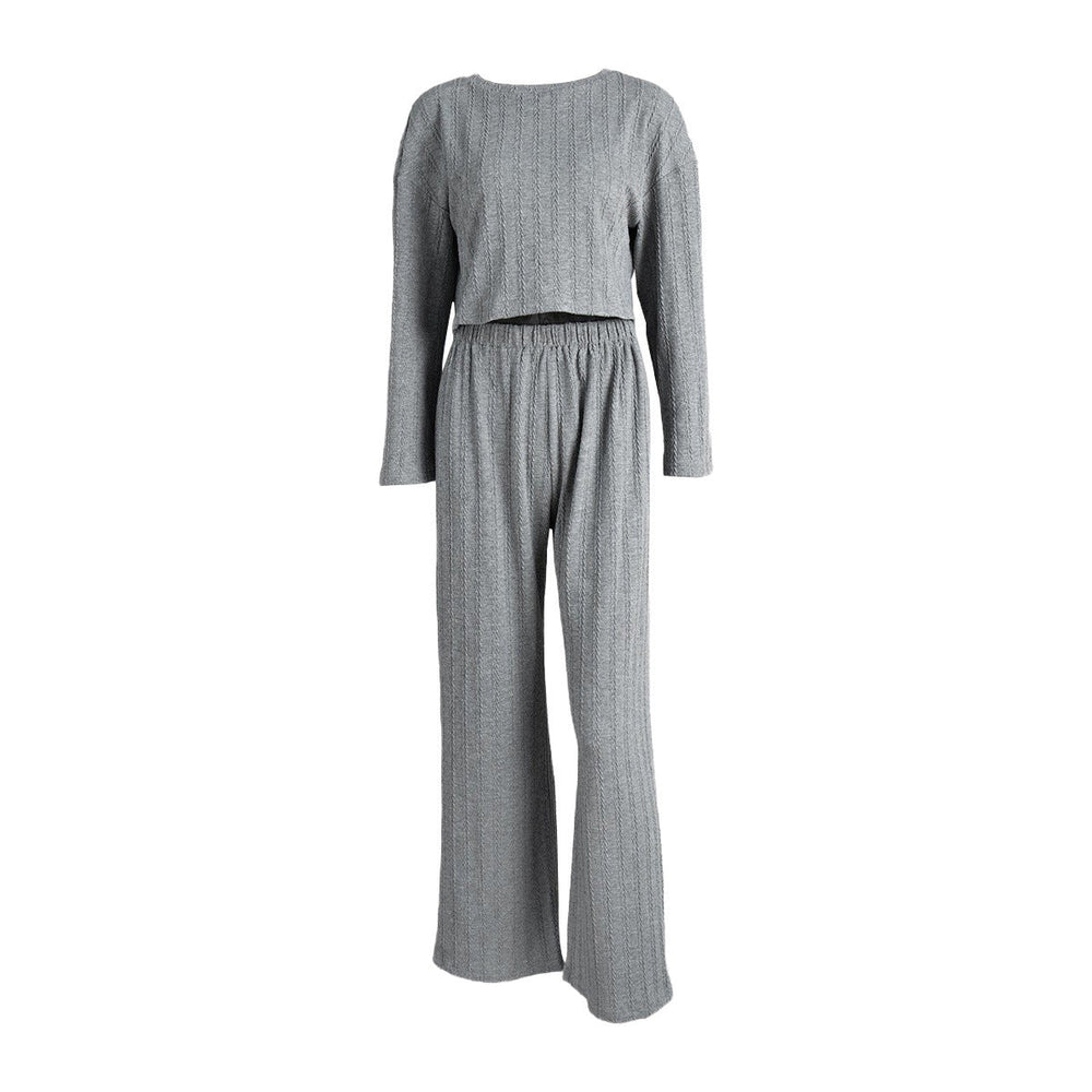 Gray Long Sleeve Trousers Pajamas Set Winter Wheat Jacquard Home Wear for Women