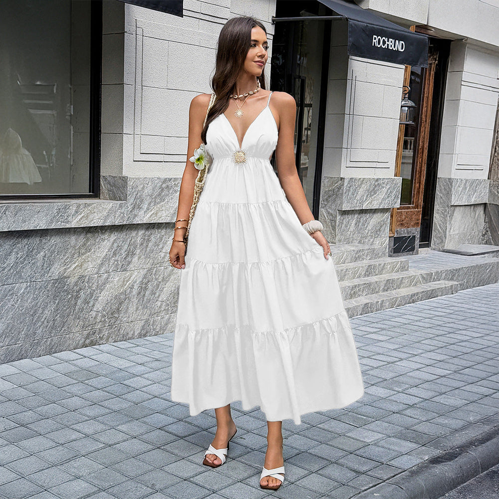 Women Clothing Summer Elegant Easy Matching Sling Long Dress