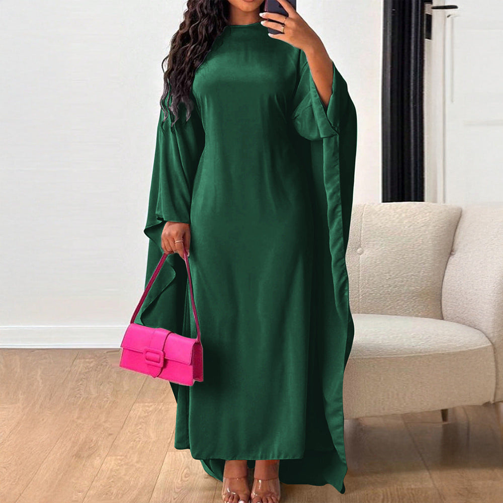 Spring Summer Casual Elegant Loose Solid Color Batwing Sleeve Dress
