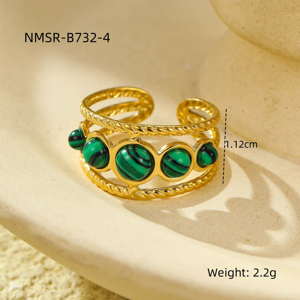Retro Stainless Steel Gemstone Natural Stone Ring 18K Gold Plated Titanium Steel Ring Ornament
