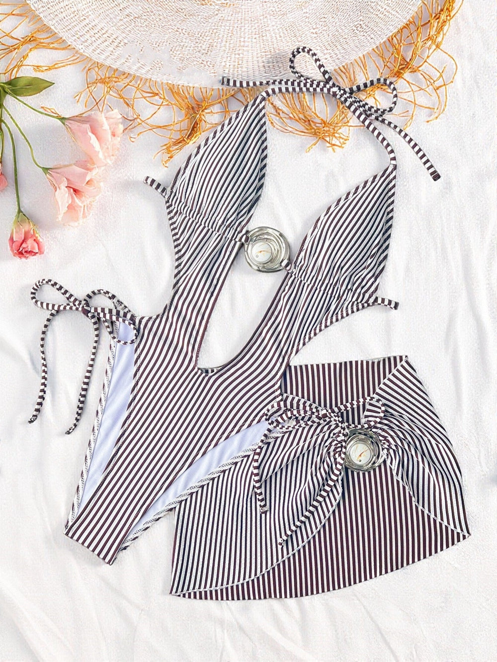 Bikini Double One Piece Swimsuit Sexy Bikini Swimsuit Women Swimming Neck Hanging Strap