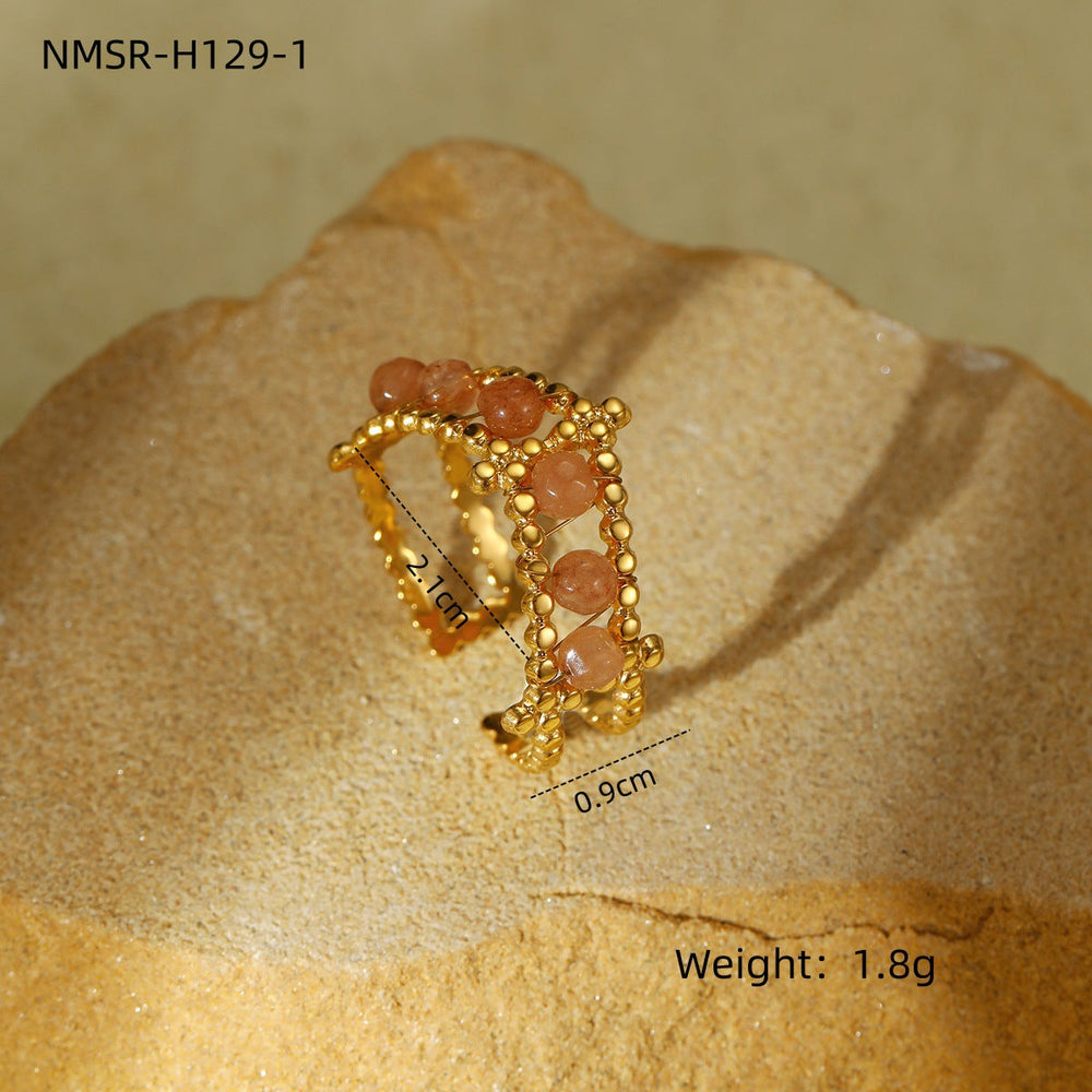 Natural Stone Design Open Stainless Steel Ring Pearl High Grade Titanium Steel Bracelet