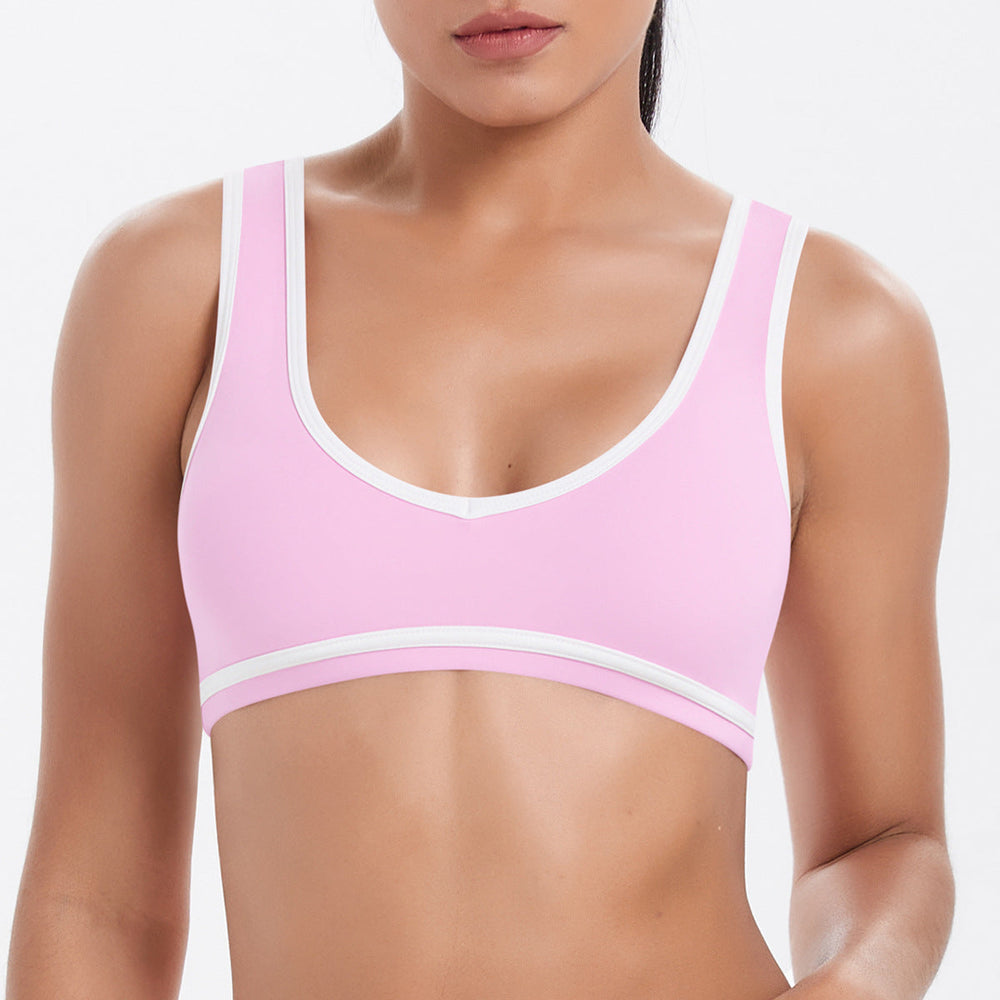Tight Nude Feel Contrast Color Sports Back Shaping Women Backless Yoga Bra Tennis Workout Clothes Outer Wear Sports Top