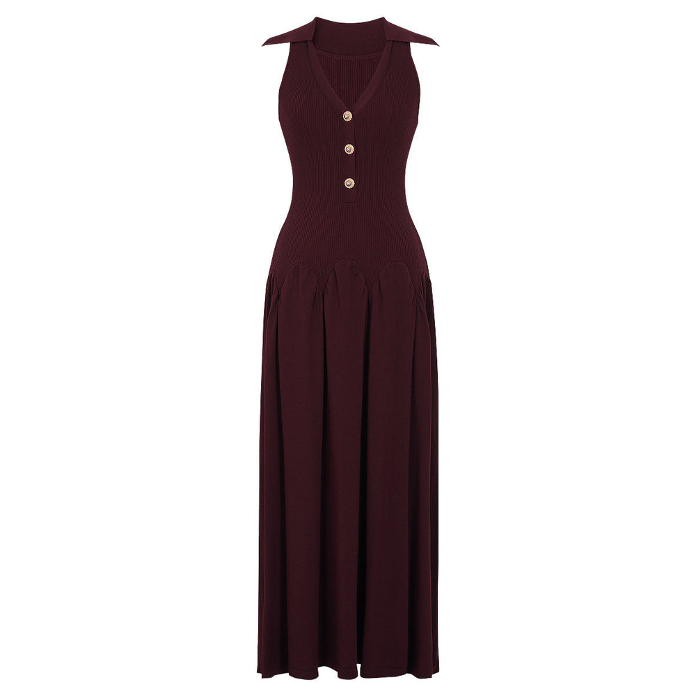 Summer Sleeveless Slim Fit Long Knitted Dress V neck Lady Maxi Dress